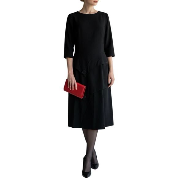 marion mccoy Dresses & Skirts - Vintage 60s Black Peplum Midi Dress Bateau Neck 3/4 Sleeve Size 8